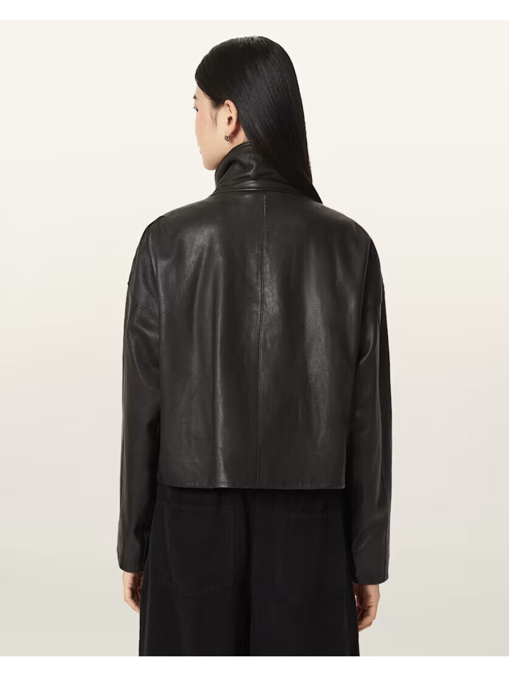 AllSaints Ryder Leather Funnel Neck Jacket Black Size L - Picture 2 of 9
